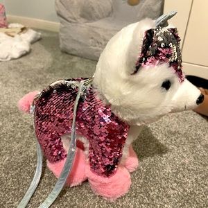 ⭐️ Little girl’s sequin pink, white & silver dog purse with strap NWOT